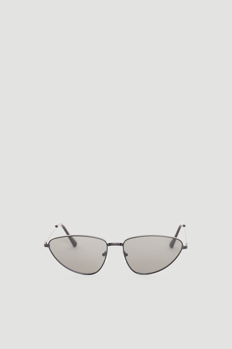 Sleek black cat eye sunglasses with thin metal frames and tinted lenses for a stylish, modern look