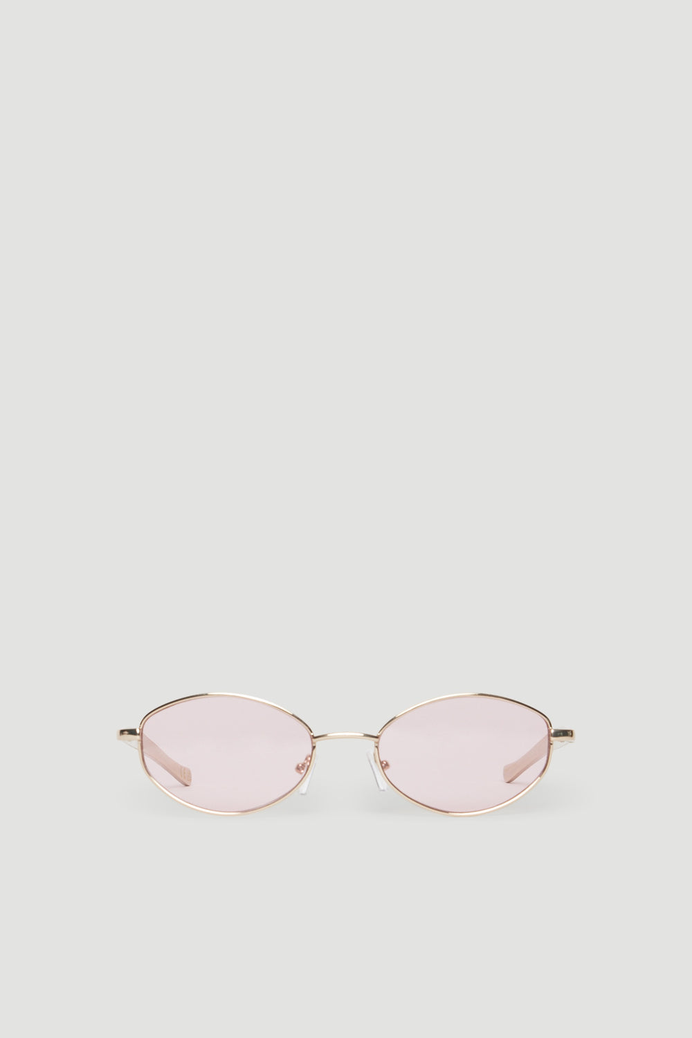 Gold metal round sunglasses with pink tinted lenses