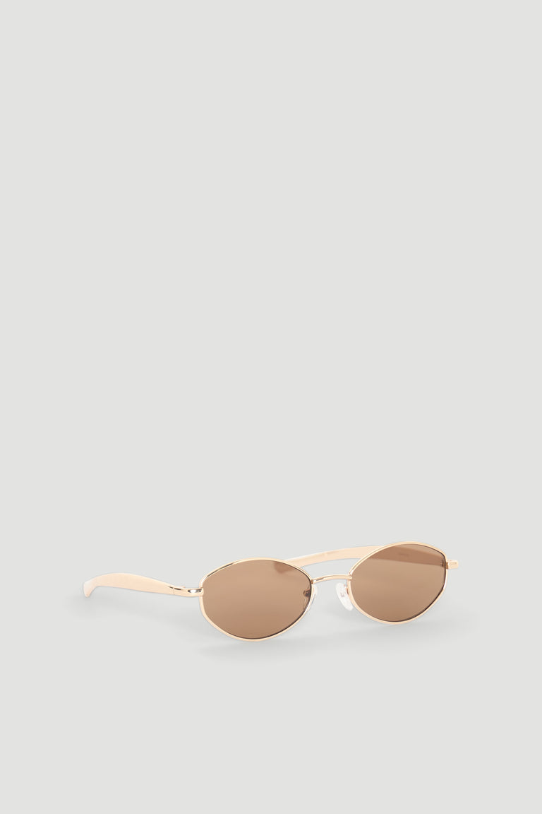 Sleek round metal sunglasses with warm brown tinted lenses and a lightweight frame for everyday cool style.