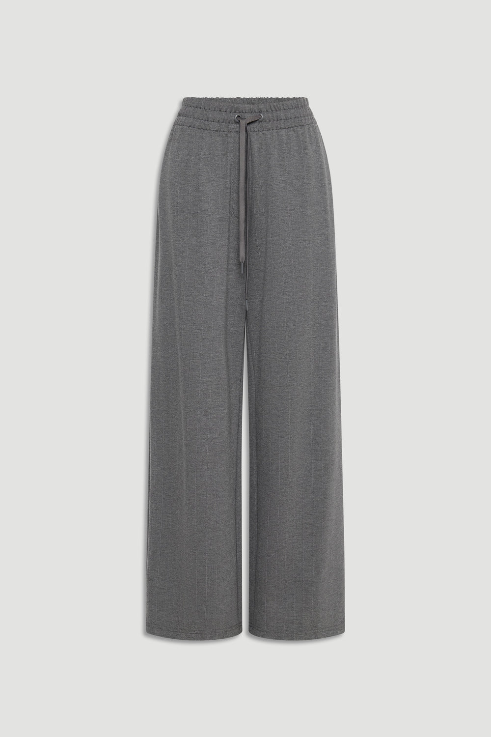 Charcoal wide-leg pants with an adjustable drawstring waist for a relaxed, polished everyday look.