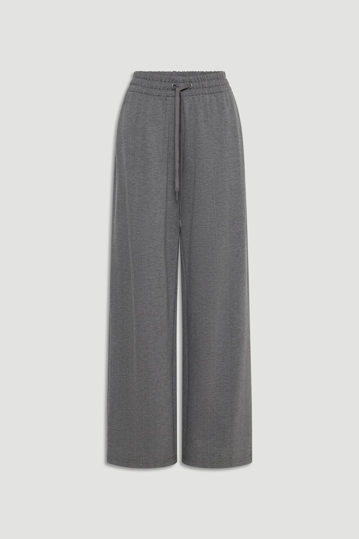 Charcoal wide-leg pants with an adjustable drawstring waist for a relaxed, polished everyday look.