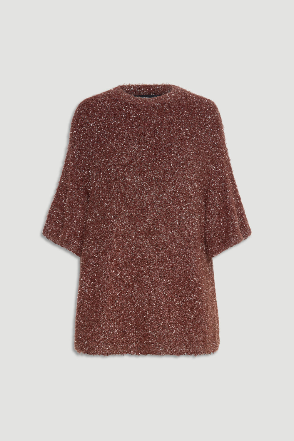 Soft textured oversized knit tee in warm ginger brown with short sleeves and a relaxed silhouette