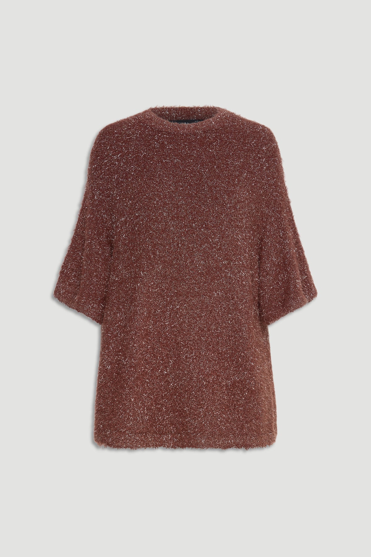 Soft textured oversized knit tee in warm ginger brown with short sleeves and a relaxed silhouette