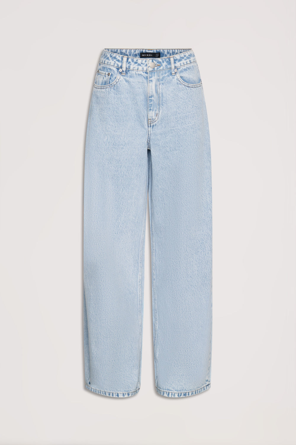 Light wash high-rise wide leg jeans with classic five-pocket styling for a relaxed, stylish denim look.