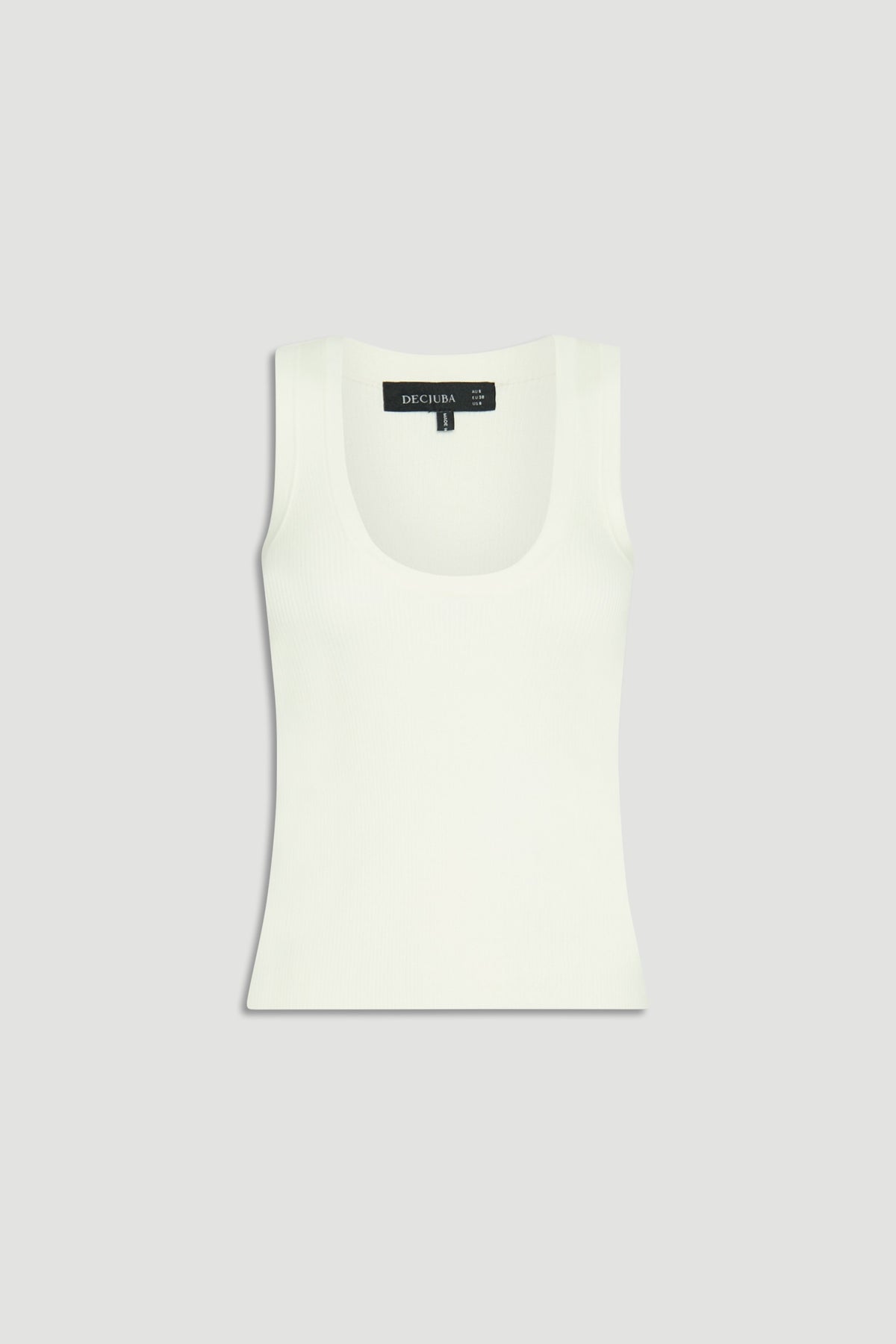 Ivory knit tank top with a racer back silhouette, designed for versatile and effortless everyday style.