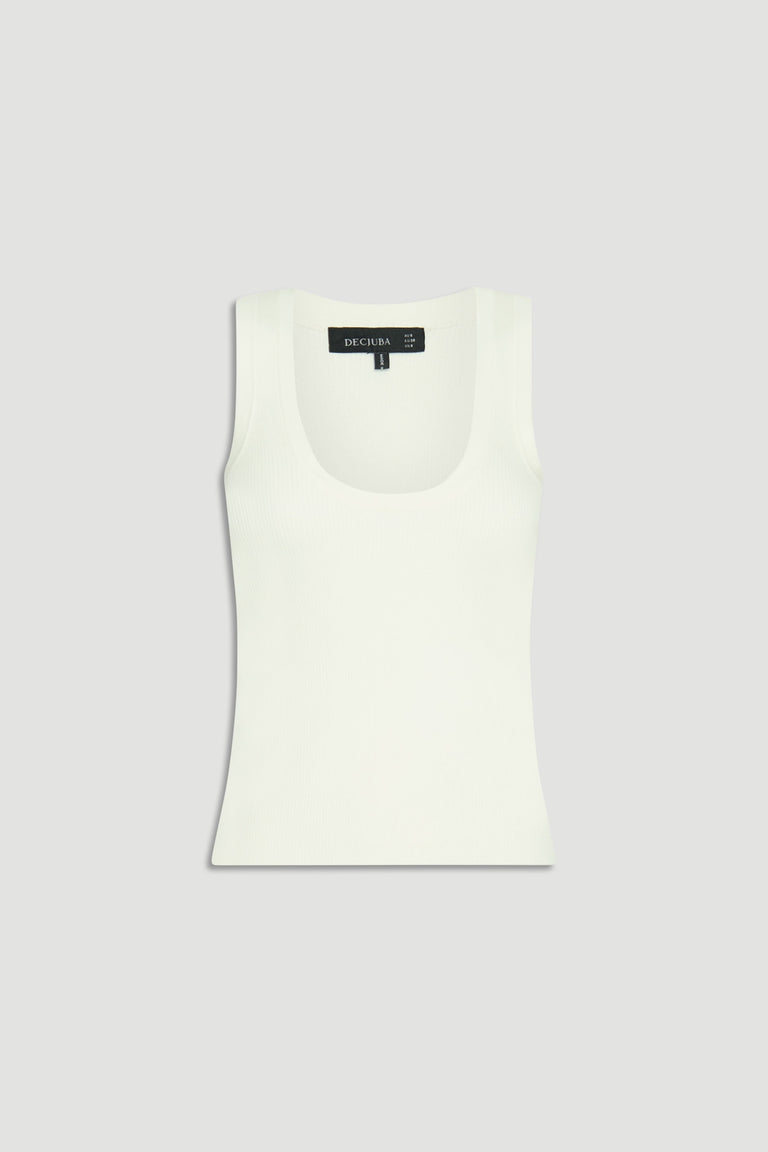Ivory knit tank top with a racer back silhouette, designed for versatile and effortless everyday style.