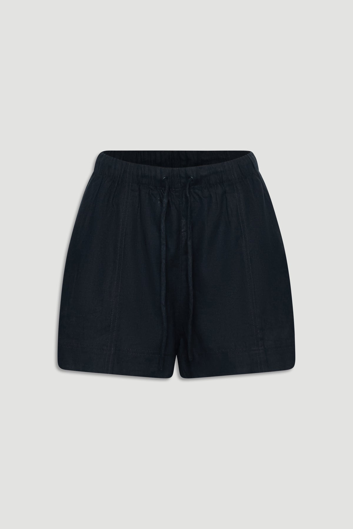 D-Luxe Linen Blend Short in black, lightweight breathable linen fabric, gallery position 4 portrait shot