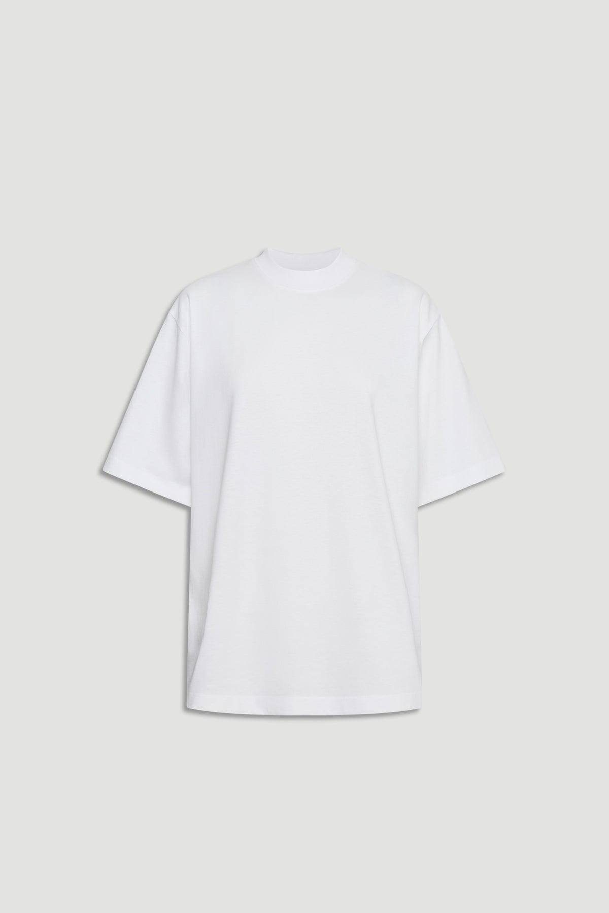 Isabella Oversized Tee in white with short sleeves, crew neck, relaxed fit shown in gallery position 4 portrait view.