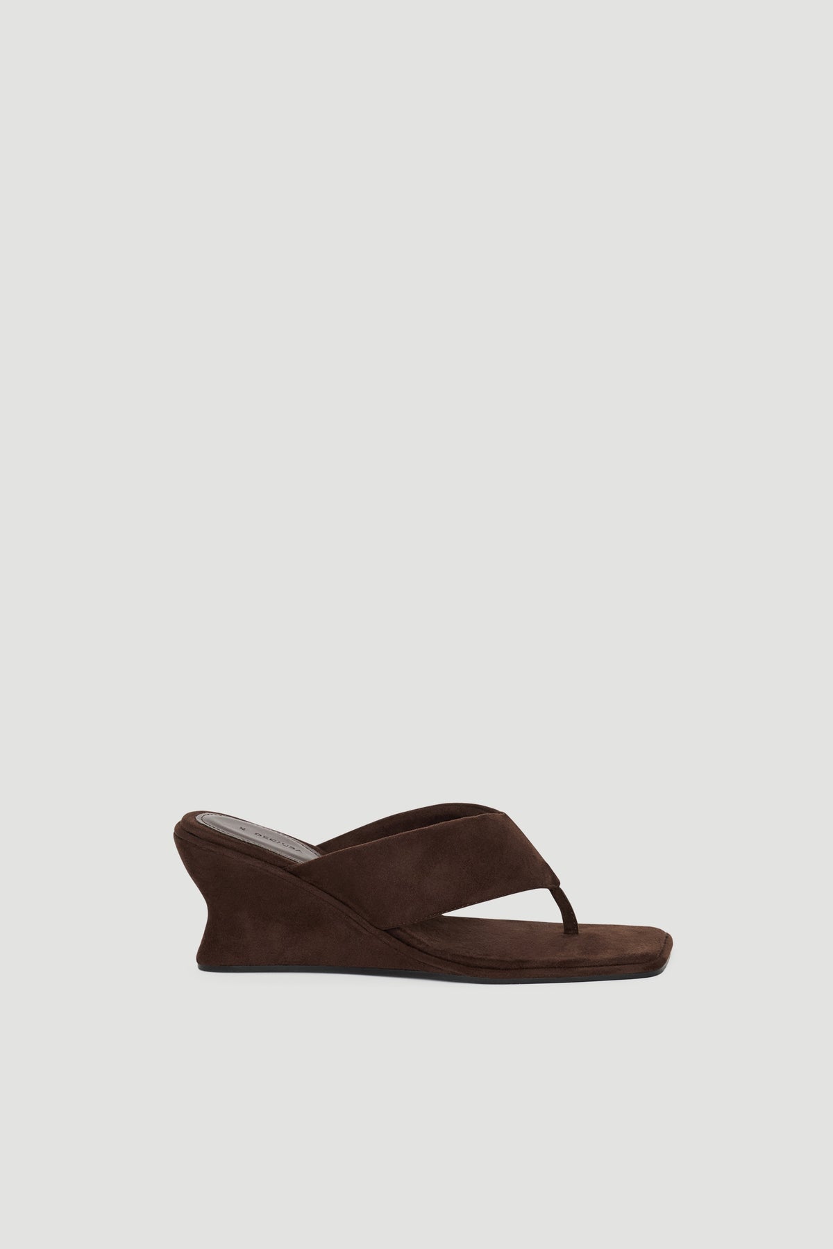 Ally Thong Heel in rich chocolate brown with wedge heel and soft suede finish by DECJUBA, ideal for stylish comfort
