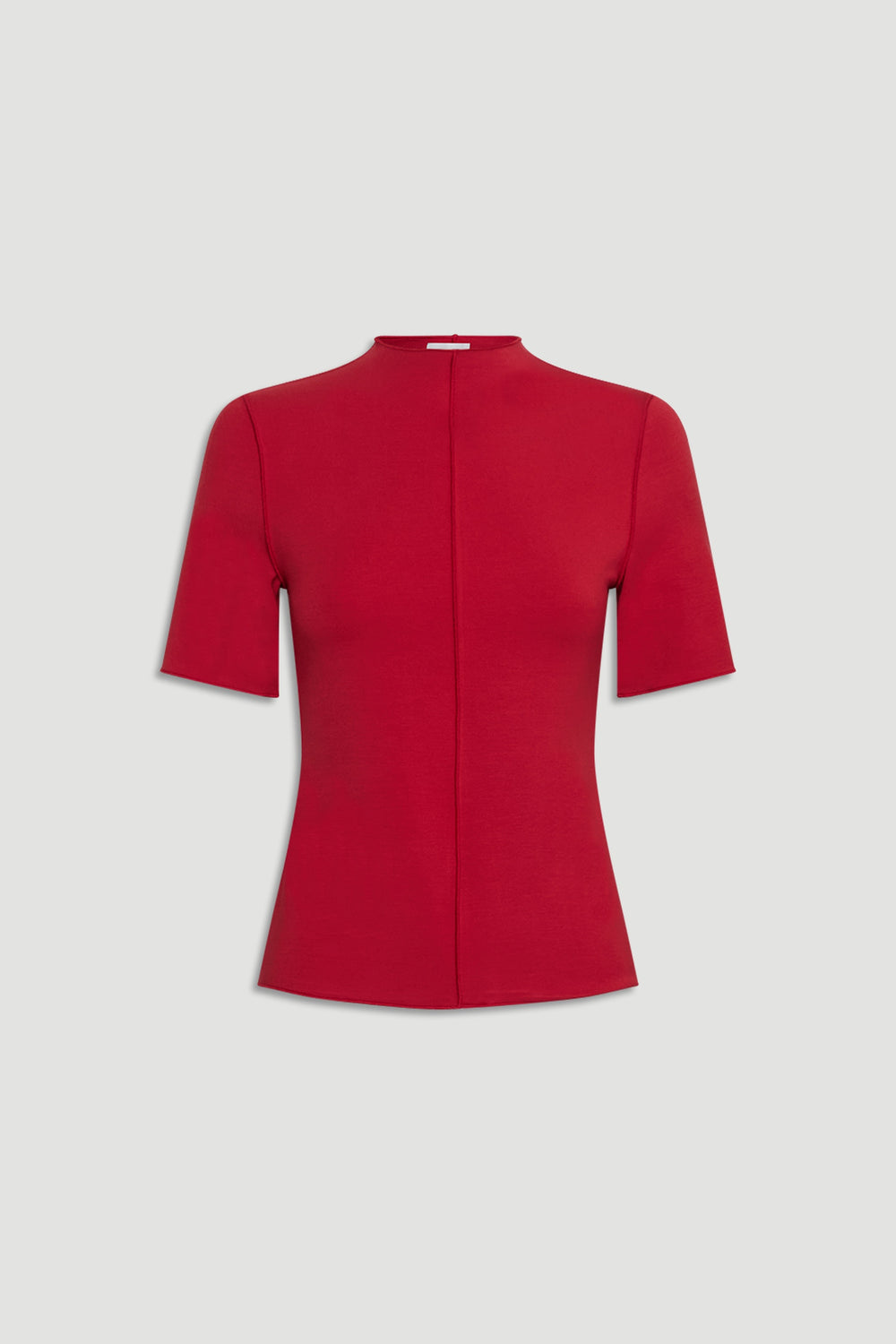 D-Luxe Short Sleeve Top in rich red with a tailored fit and minimalist seam detail by DECJUBA Australian fashion brand
