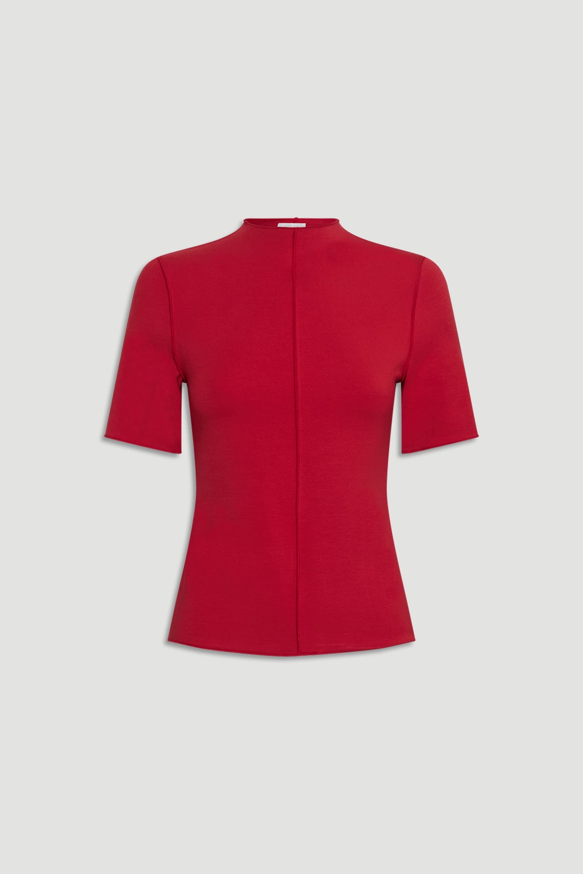 D-Luxe Short Sleeve Top in rich red with a tailored fit and minimalist seam detail by DECJUBA Australian fashion brand