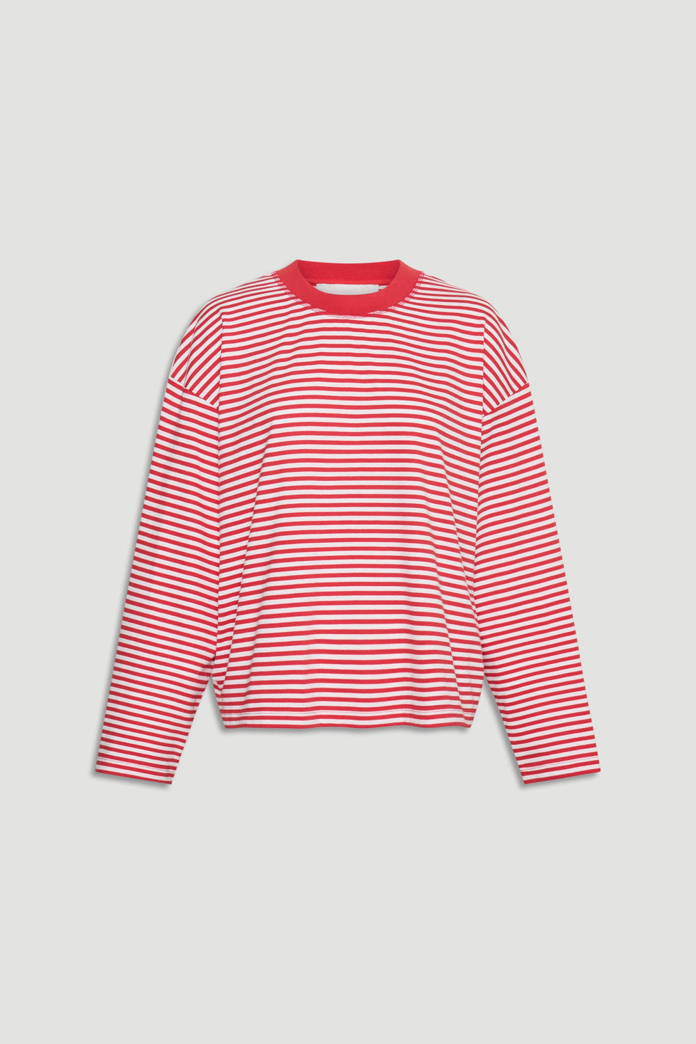 D-Luxe Long Sleeve Stripe Tee in vibrant red and white stripes with a relaxed fit and crew neck by DECJUBA Australian fashion brand