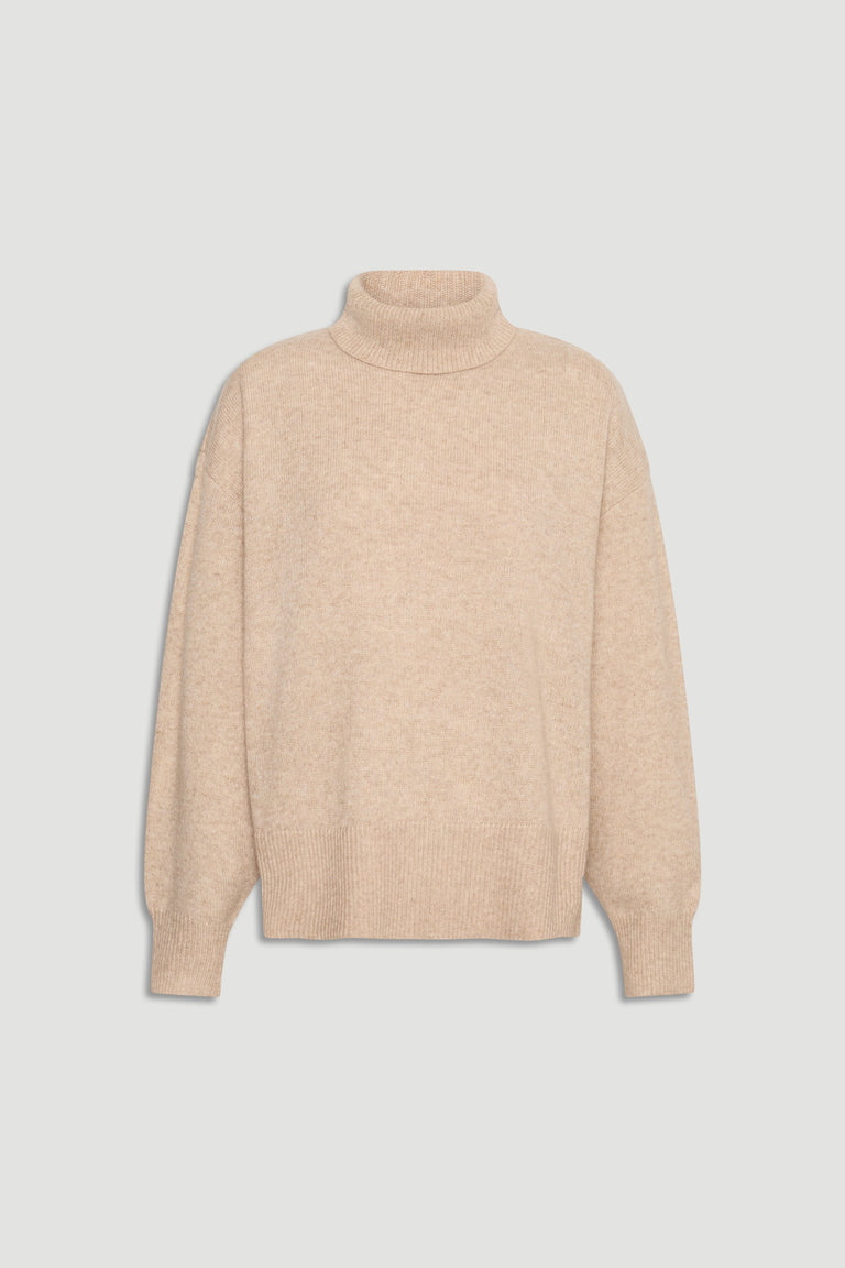 Roll Neck Knit Jumper in soft beige knitwear with cozy high neck and ribbed cuffs by Decjuba Australian fashion brand