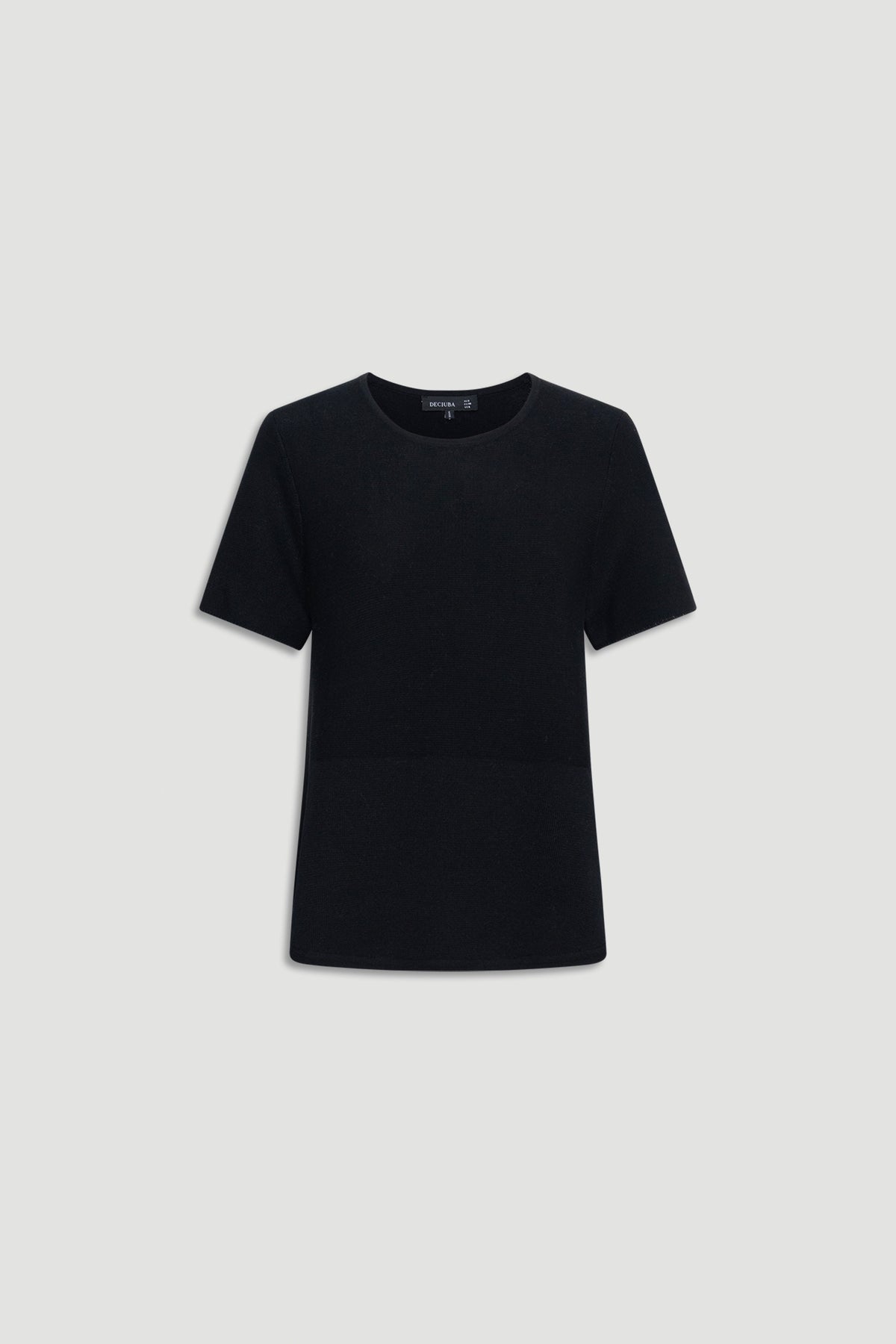 Black knitted short sleeve top with a classic round neckline for a versatile everyday knitwear option