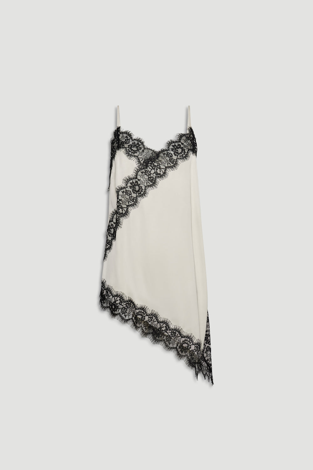 Karla Lace Tunic with thin adjustable straps, black lace trim, and asymmetric hem in portrait gallery position 4.