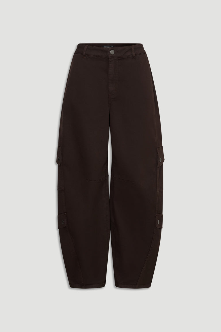 Alexa Barrel Cargo Pant shown in gallery position 4, full-length side cargo pockets, dark color, portrait orientation.