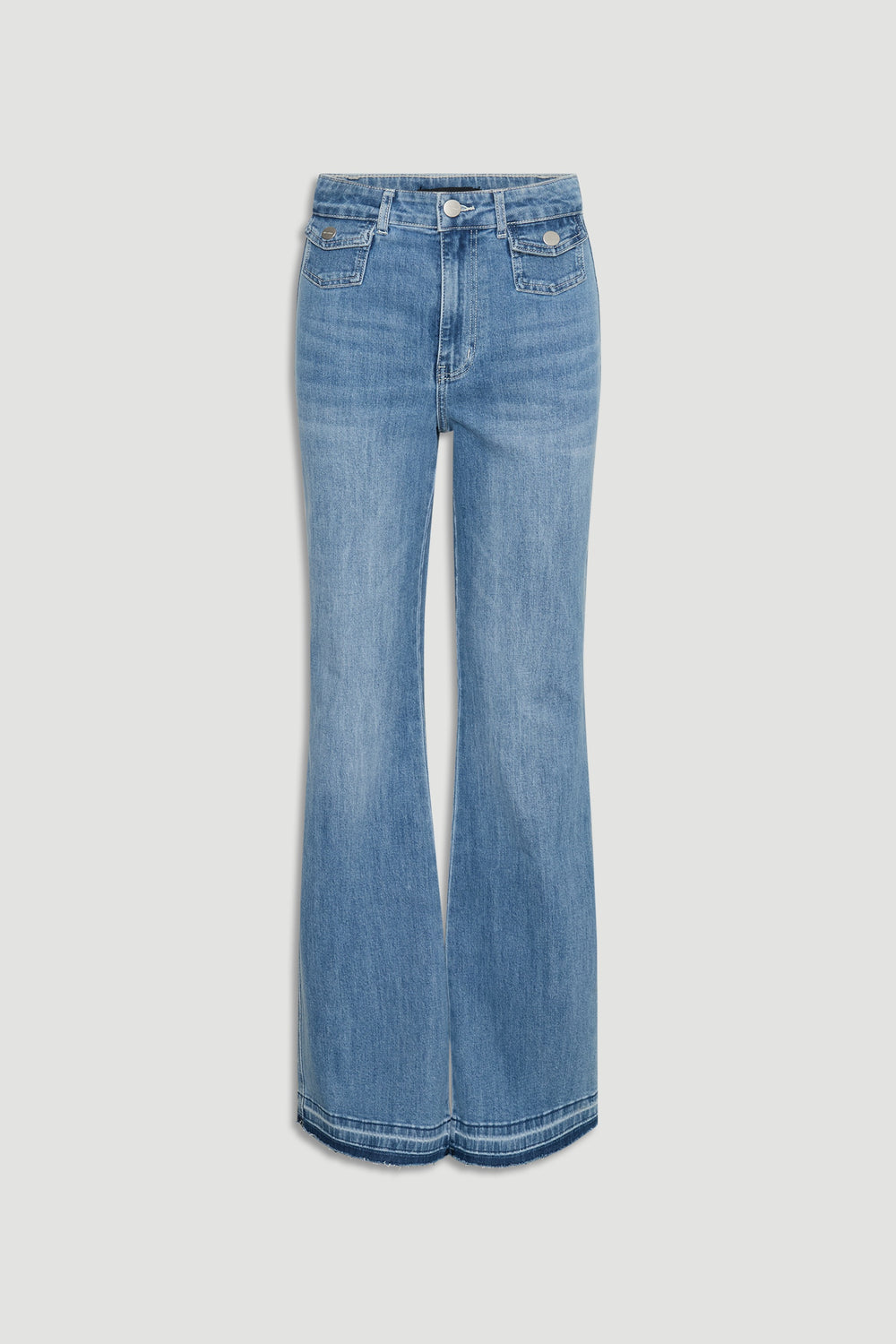 Bea Flare Jean in medium-wash denim with high waist and subtly flared leg by DECJUBA Australian fashion brand