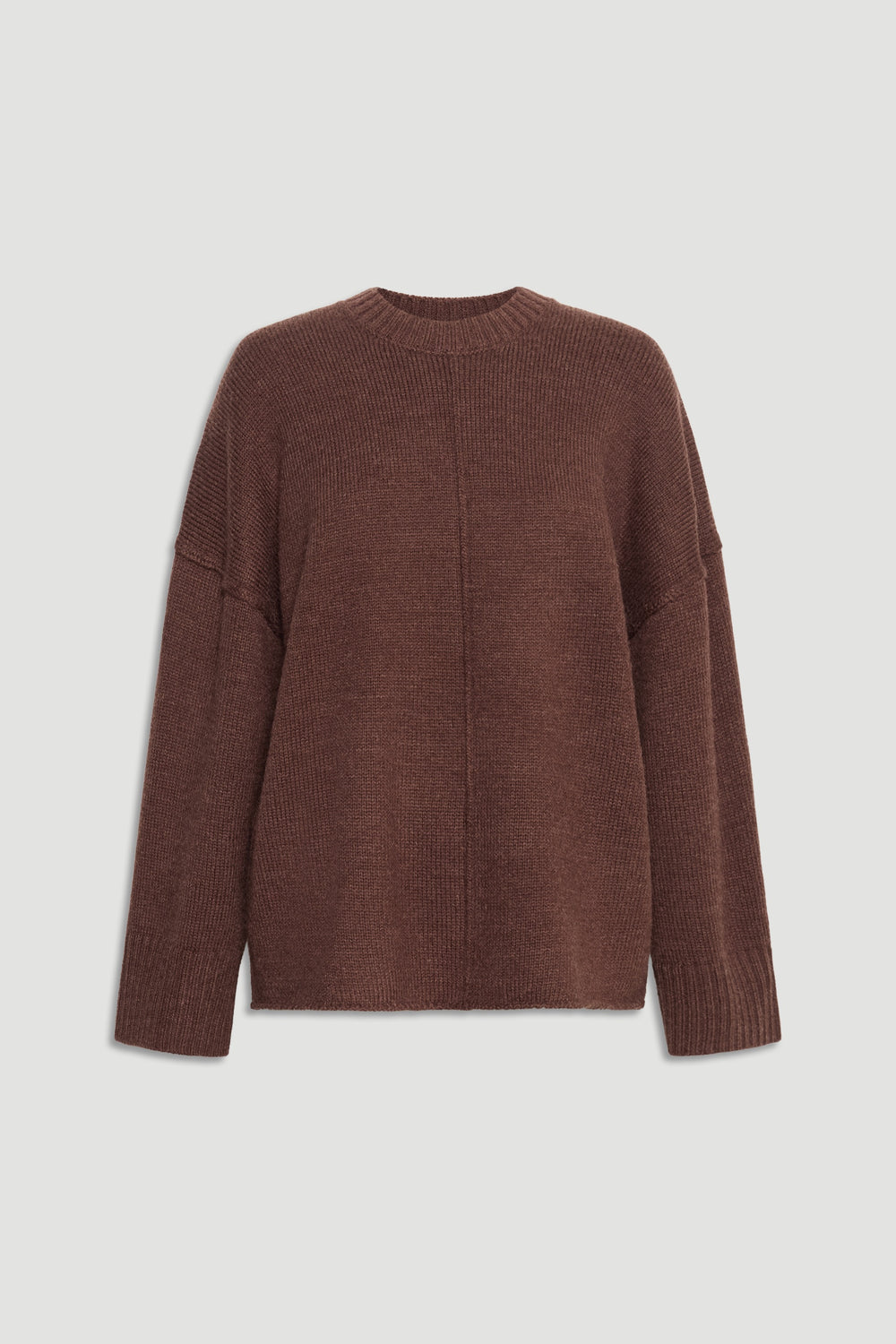 Soft coffee brown knit jumper featuring subtle seam detailing and a relaxed fit for everyday comfort and style