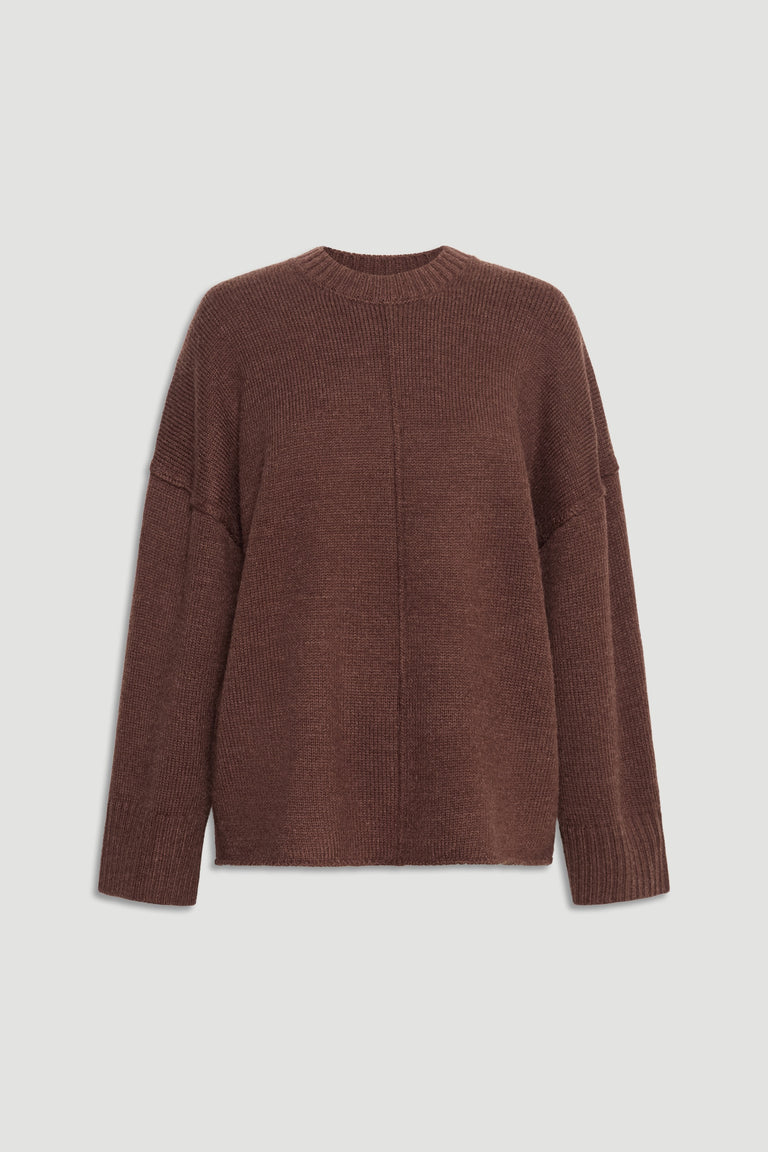 Soft coffee brown knit jumper featuring subtle seam detailing and a relaxed fit for everyday comfort and style