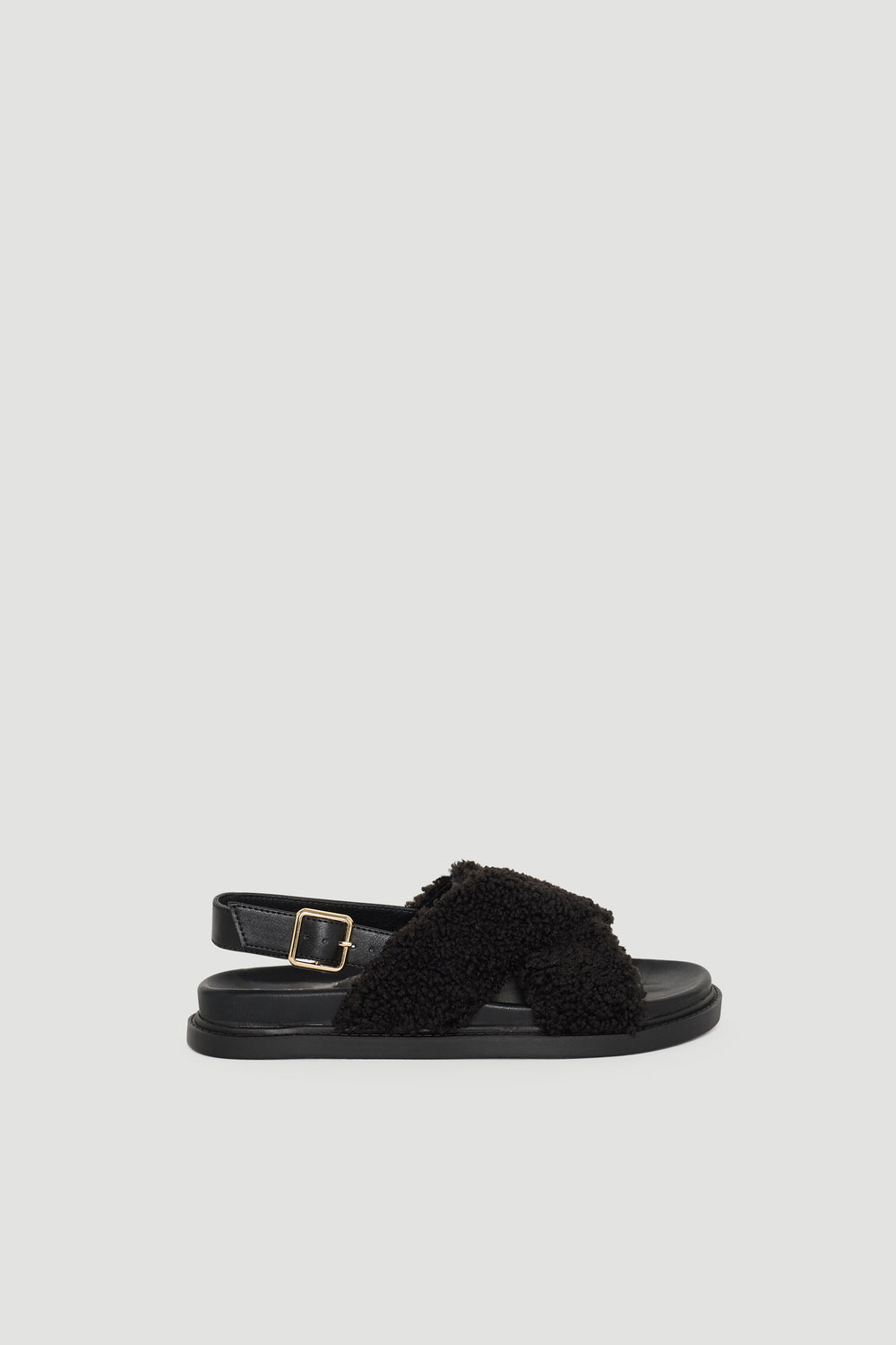 D-Luxe Lily Crossover Slide in black with soft textured straps and adjustable buckle, stylish and versatile by DECJUBA Australian brand