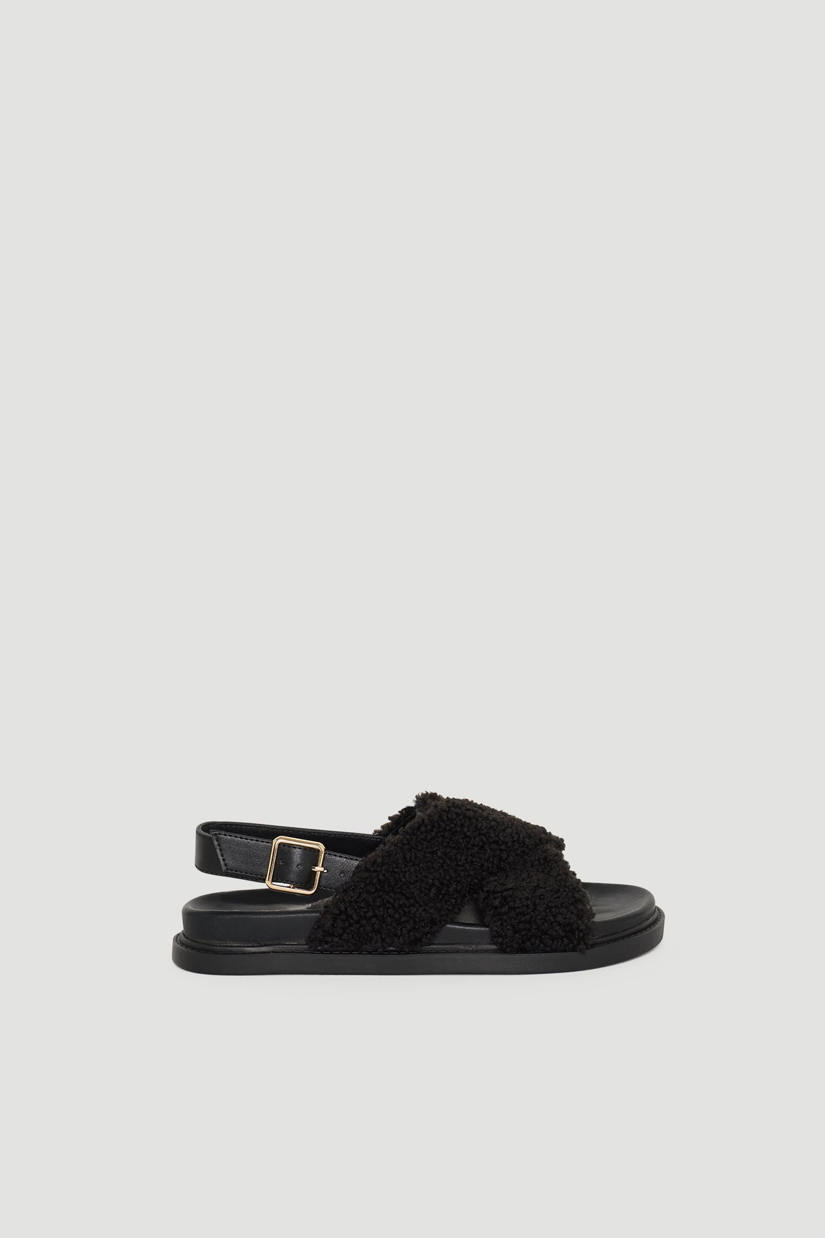 D-Luxe Lily Crossover Slide in black with soft textured straps and adjustable buckle, stylish and versatile by DECJUBA Australian brand