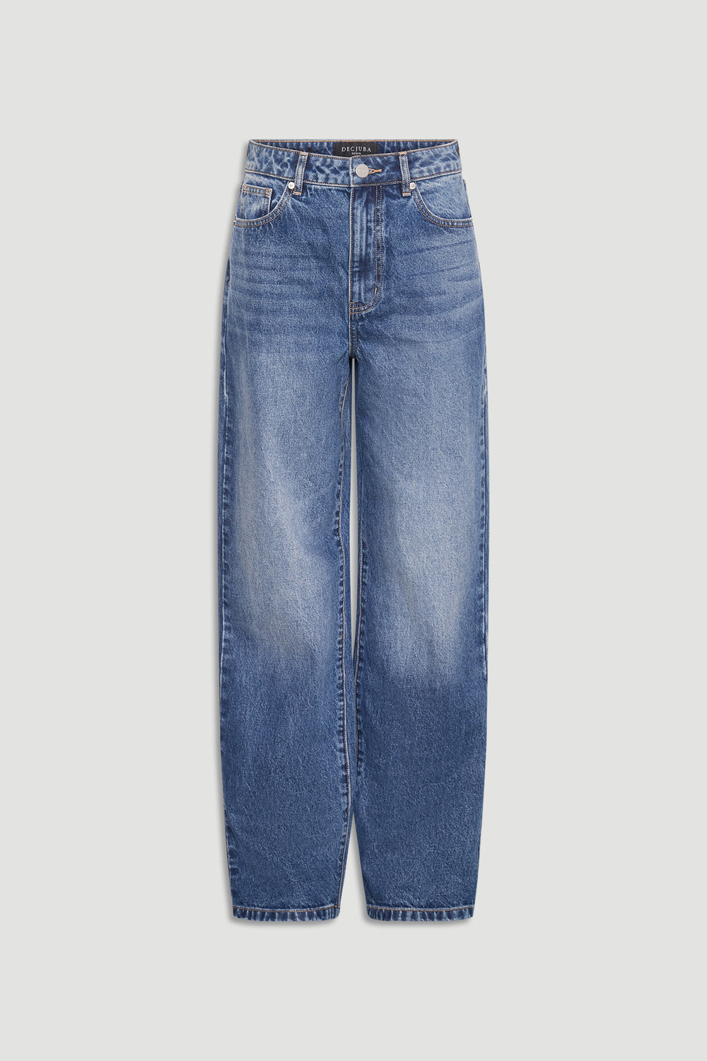 Ariana Straight Leg Jean in faded blue denim with high rise waist and relaxed straight fit by DECJUBA Australian fashion brand