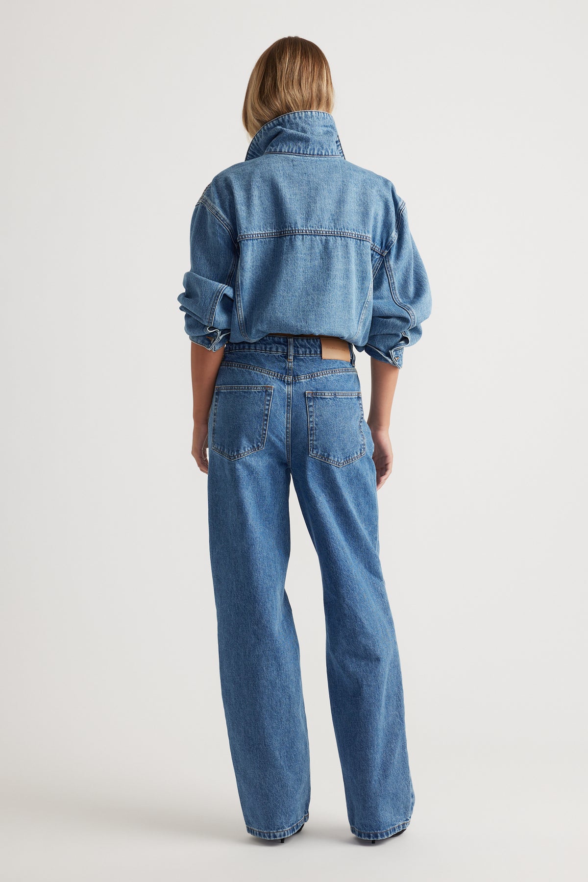 Ariana Straight Leg Jean in medium blue denim with a relaxed fit and high waist by DECJUBA Australian fashion brand