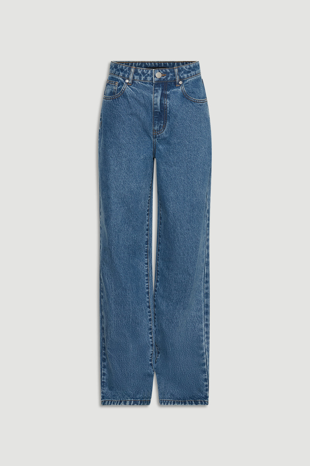 Ariana Straight Leg Jean in classic blue denim with a comfortable high waist and relaxed fit by DECJUBA Australian brand