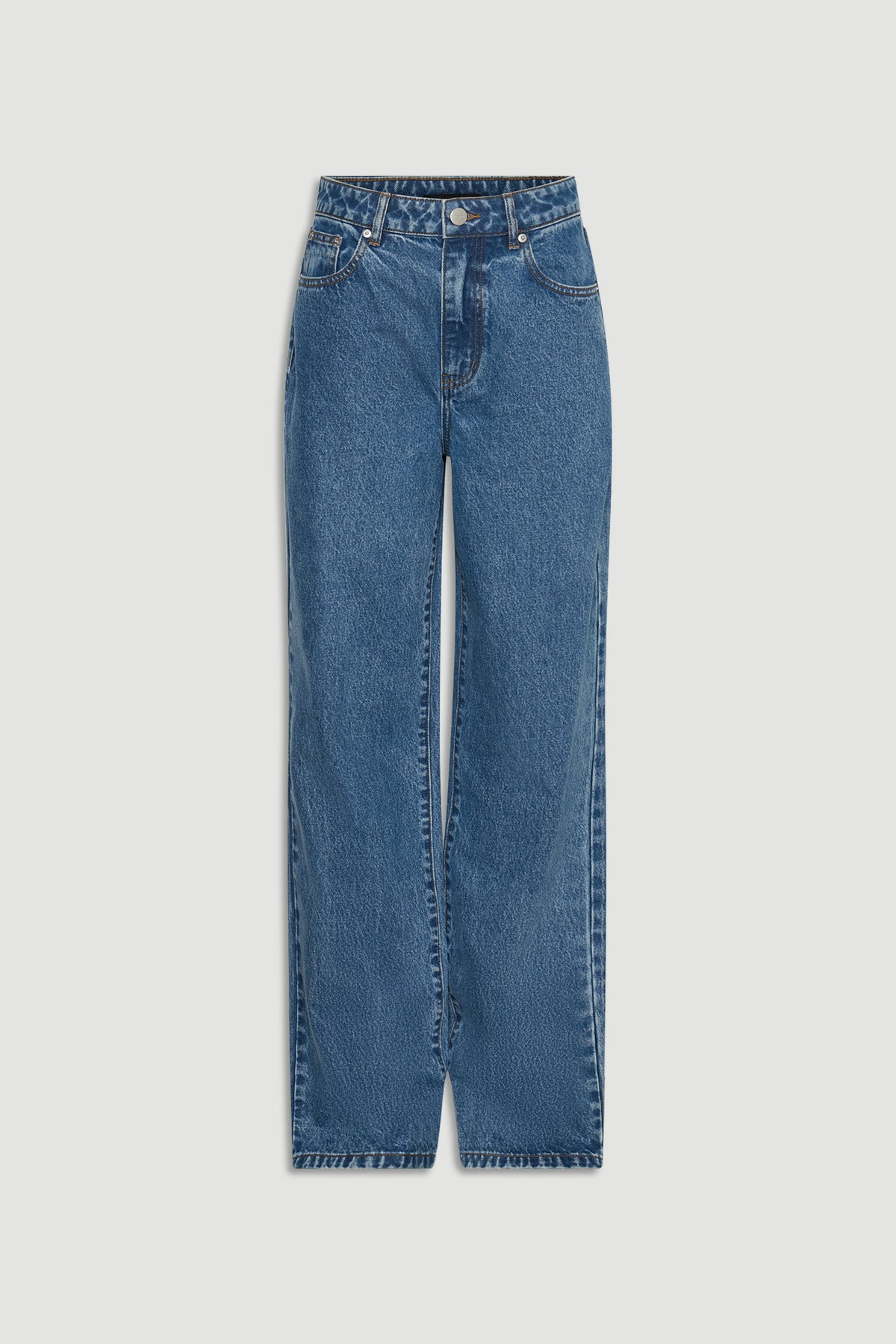 Ariana Straight Leg Jean in classic blue denim with a comfortable high waist and relaxed fit by DECJUBA Australian brand