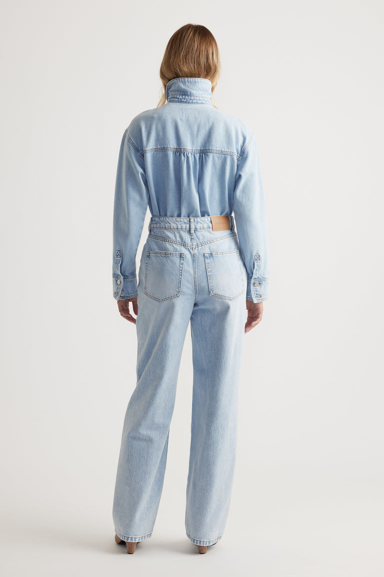 Ariana Straight Leg Jean in light wash denim with high-rise waist and relaxed fit by DECJUBA Australian fashion brand