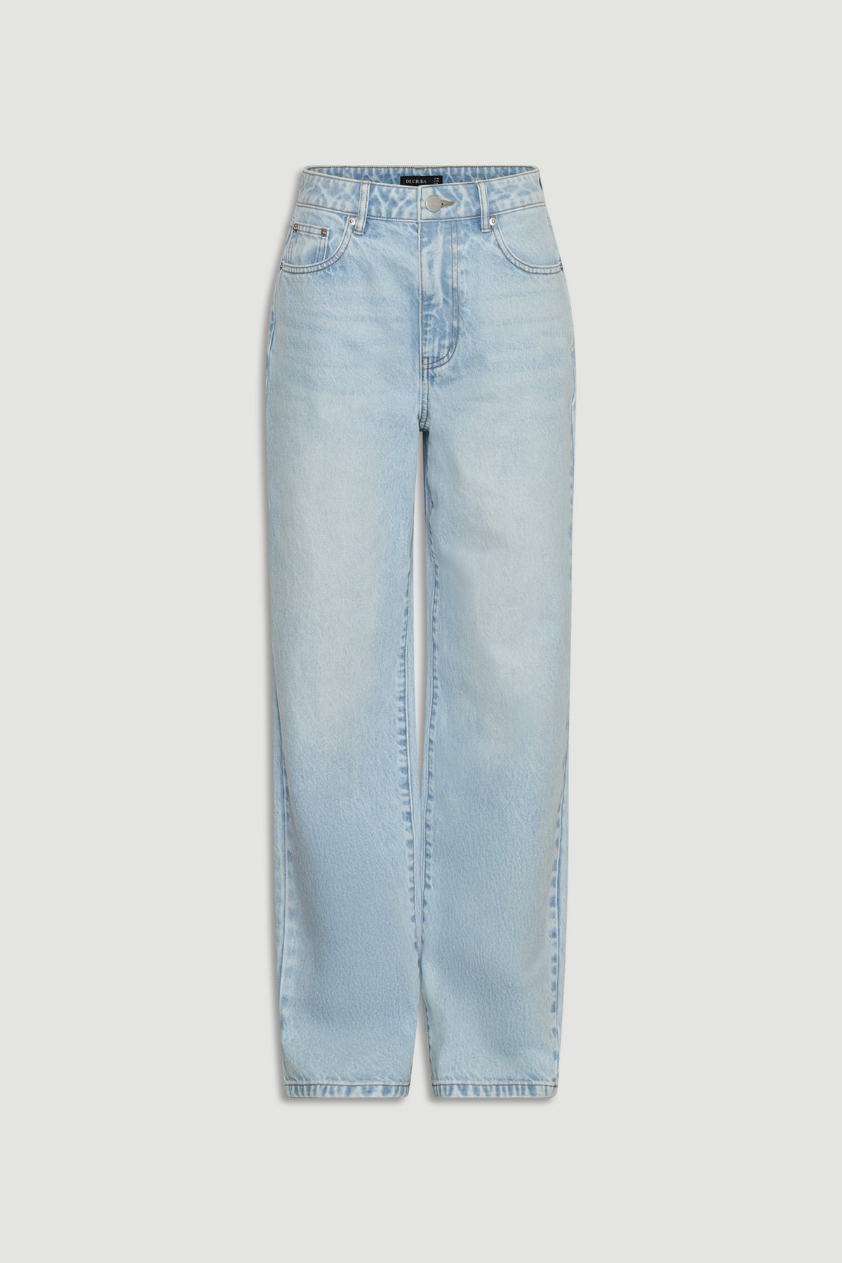 Ariana Straight Leg Jean in soft light blue denim with high-rise waist and relaxed fit by DECJUBA Australian fashion brand
