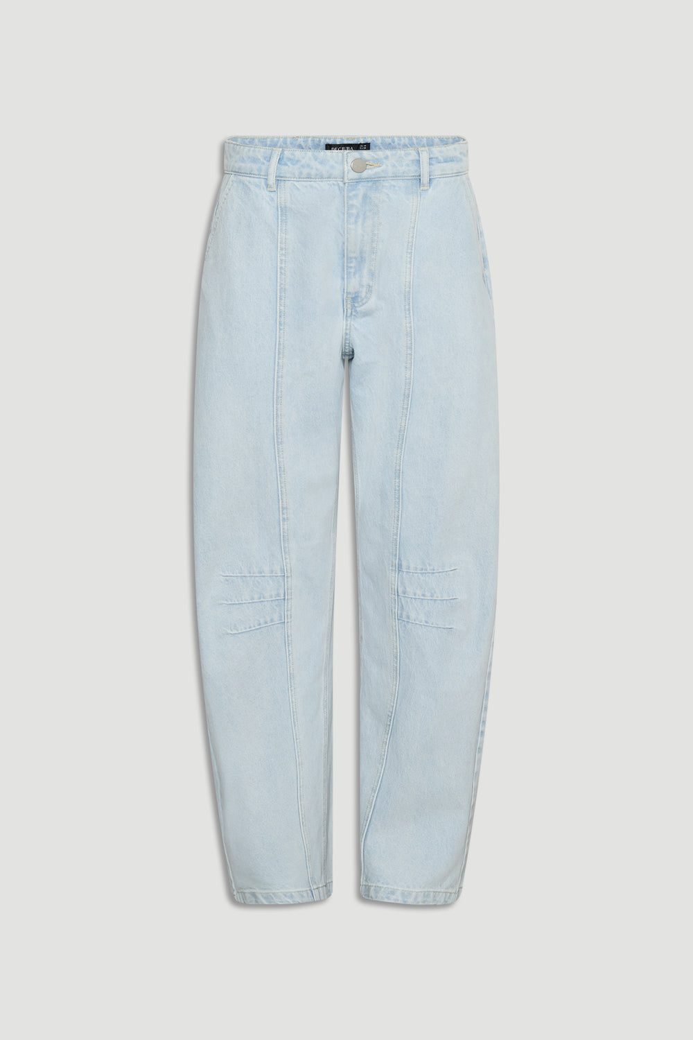 Amaya Barrel Jean in light denim with tapered fit and subtle seam details by DECJUBA Australian fashion brand