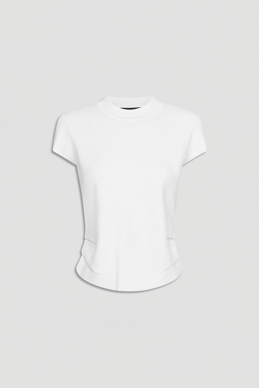 White Lily Pleat Detail Knit Tee with subtle pleated sides and a soft silhouette for effortless everyday style