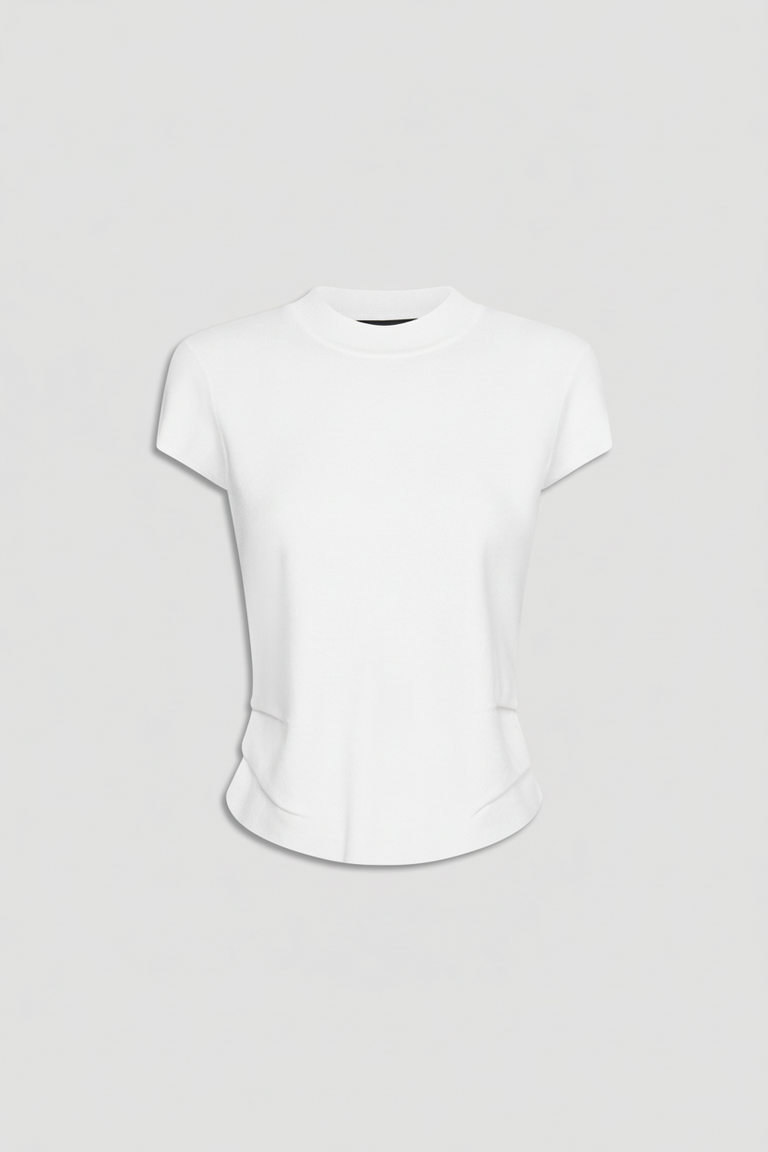 White Lily Pleat Detail Knit Tee with subtle pleated sides and a soft silhouette for effortless everyday style