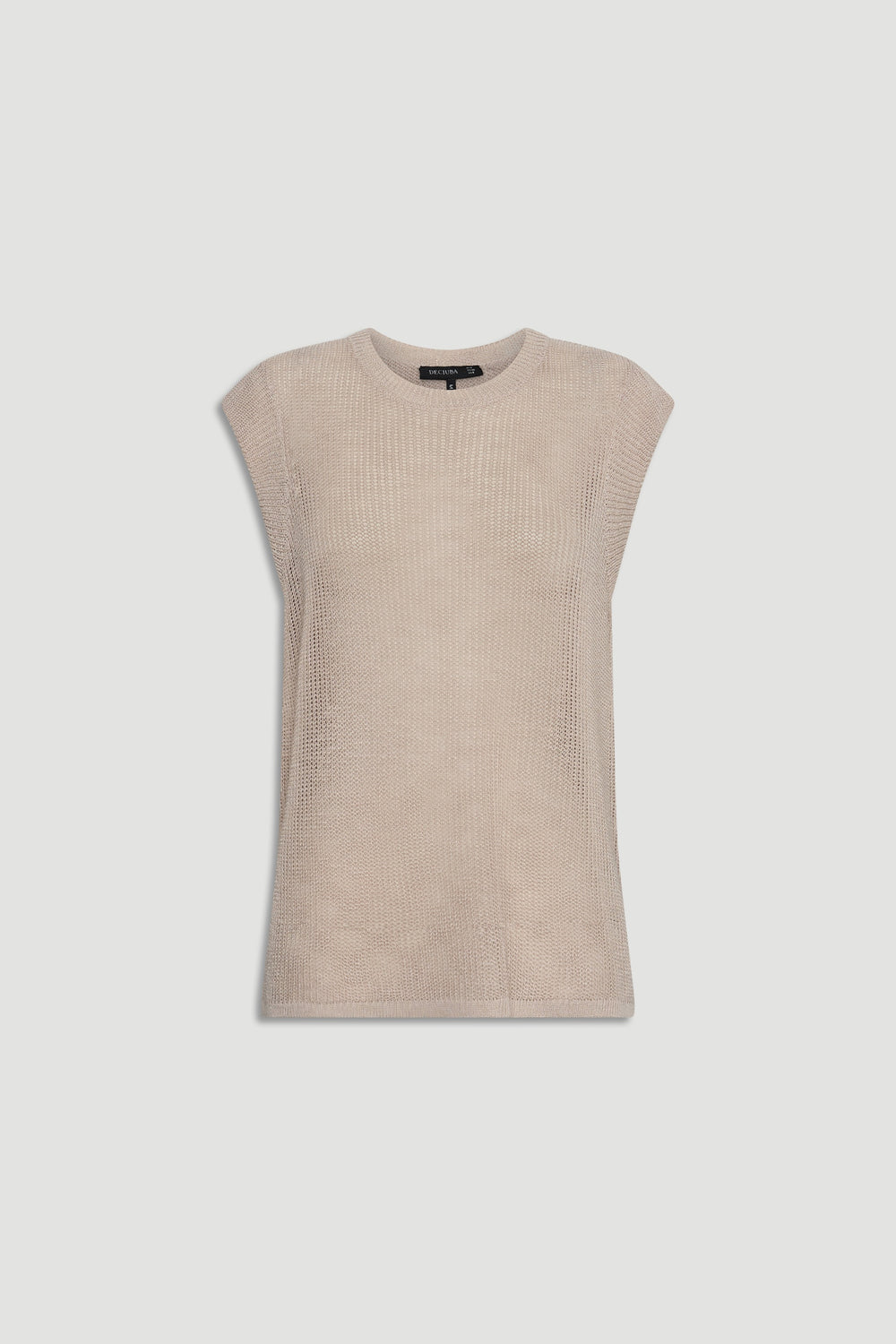Soft beige knit tank with a relaxed fit and subtle texture, designed for effortless everyday layering.
