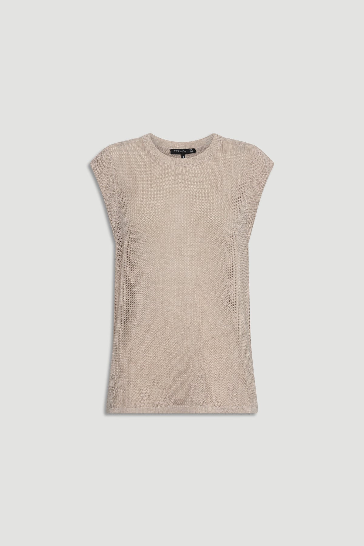 Soft beige knit tank with a relaxed fit and subtle texture, designed for effortless everyday layering.