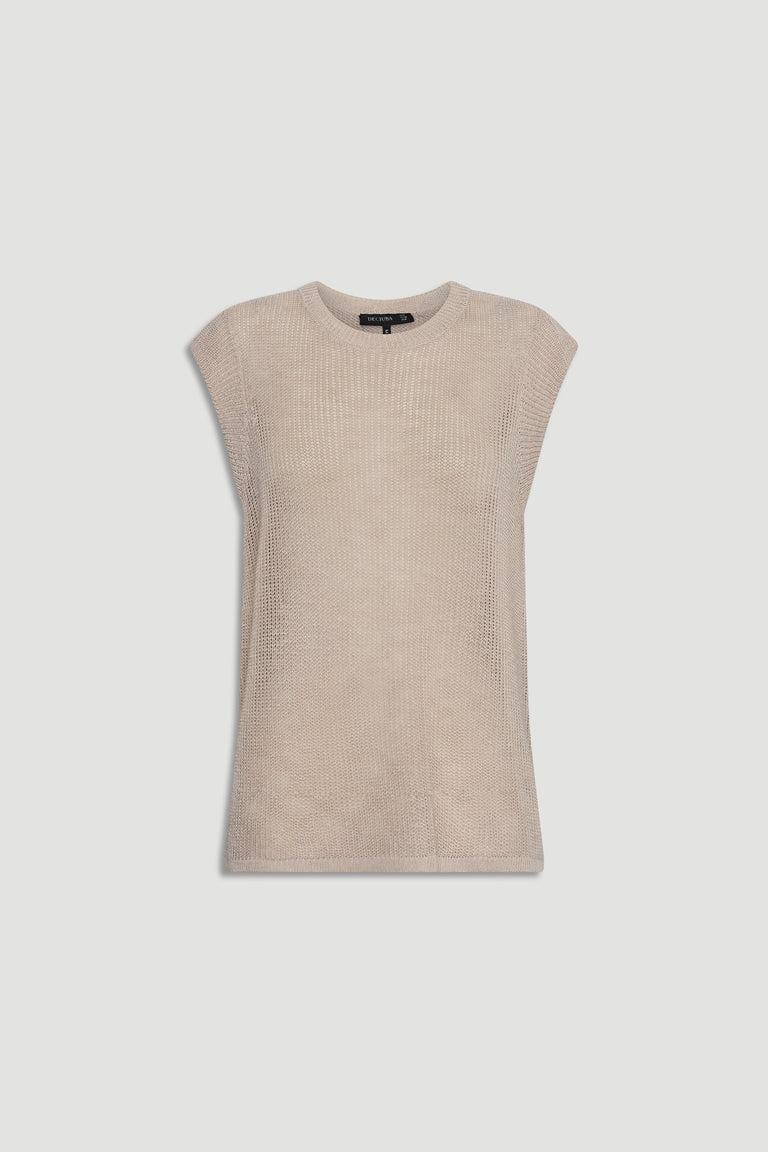 Soft beige knit tank with a relaxed fit and subtle texture, designed for effortless everyday layering.