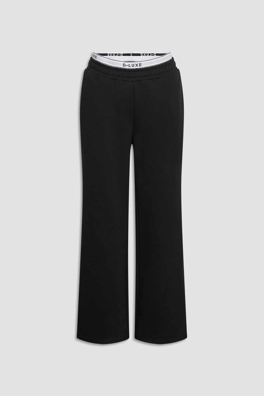 D-Luxe Logo Trackpant in black with a relaxed straight leg and elastic waistband featuring branded inner detail by DECJUBA