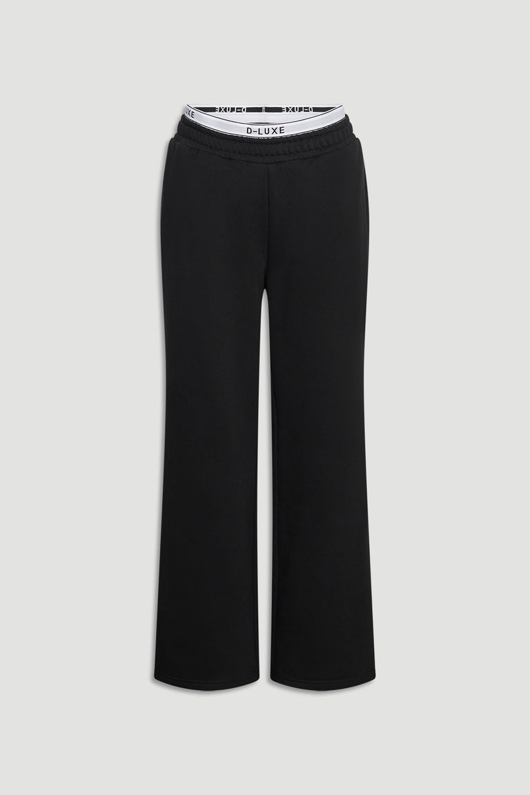 D-Luxe Logo Trackpant in black with a relaxed straight leg and elastic waistband featuring branded inner detail by DECJUBA