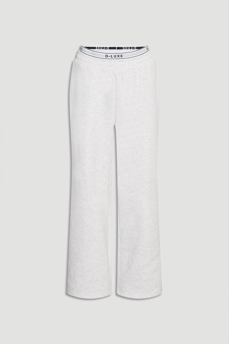 Light grey relaxed-fit trackpants with a soft texture and branded elastic waistband for a casual, comfortable style