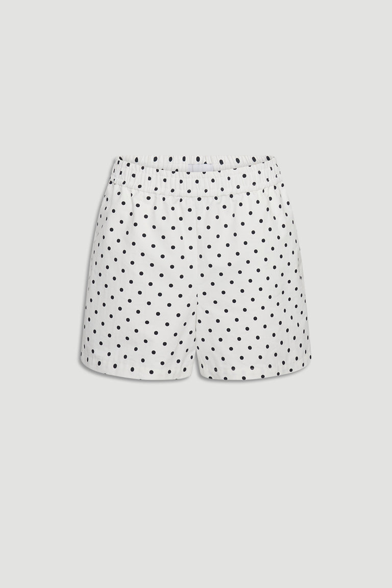D-Luxe Polka Dot Short in white with black dots, elastic waistband and relaxed cut by DECJUBA Australian fashion brand