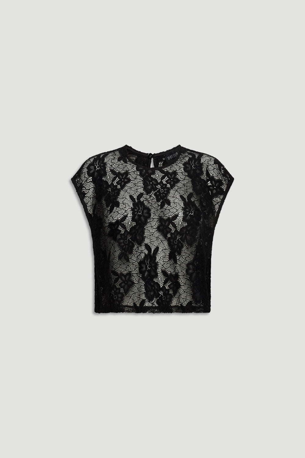 Lace Cropped Top in black floral lace with cap sleeves and delicate sheer detailing by DECJUBA Australian fashion brand