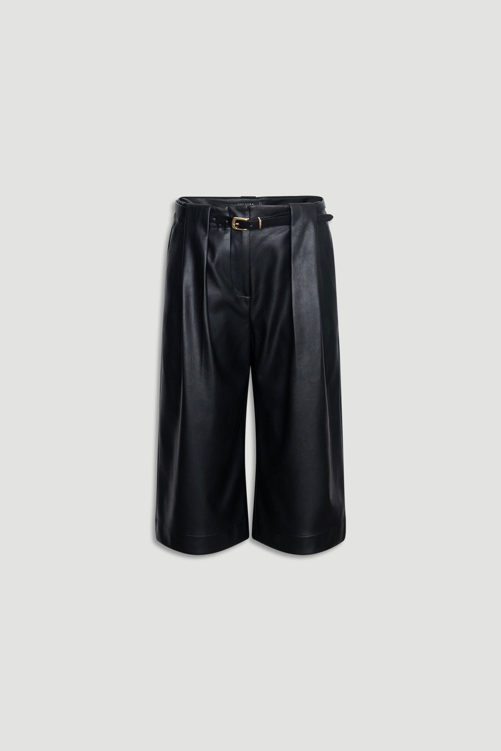 Black Tabitha Faux Leather Short featuring a belted waist and wide-leg design for versatile styling by DECJUBA