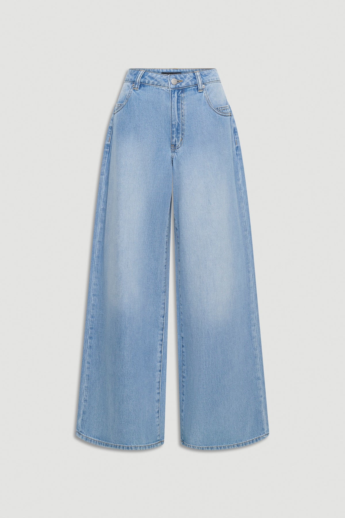 Light wash wide-leg jeans with a high waist and classic five-pocket styling for a modern relaxed fit.