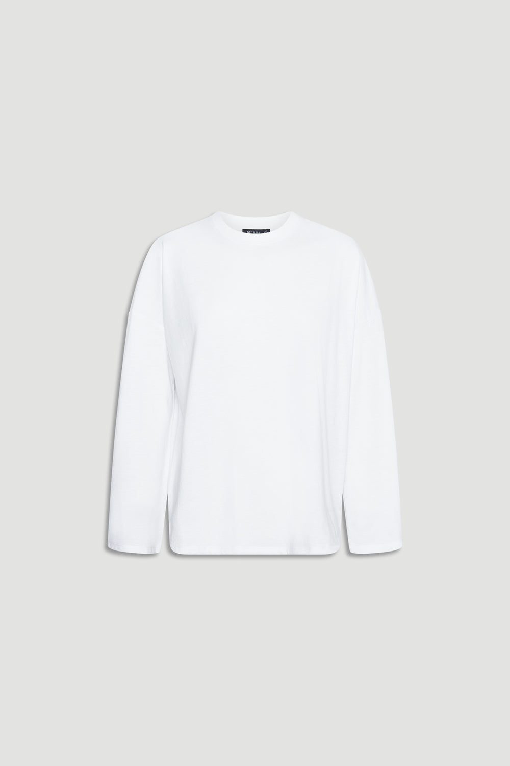 Minimalist white long sleeve top with a relaxed fit, perfect for layering or casual wear.