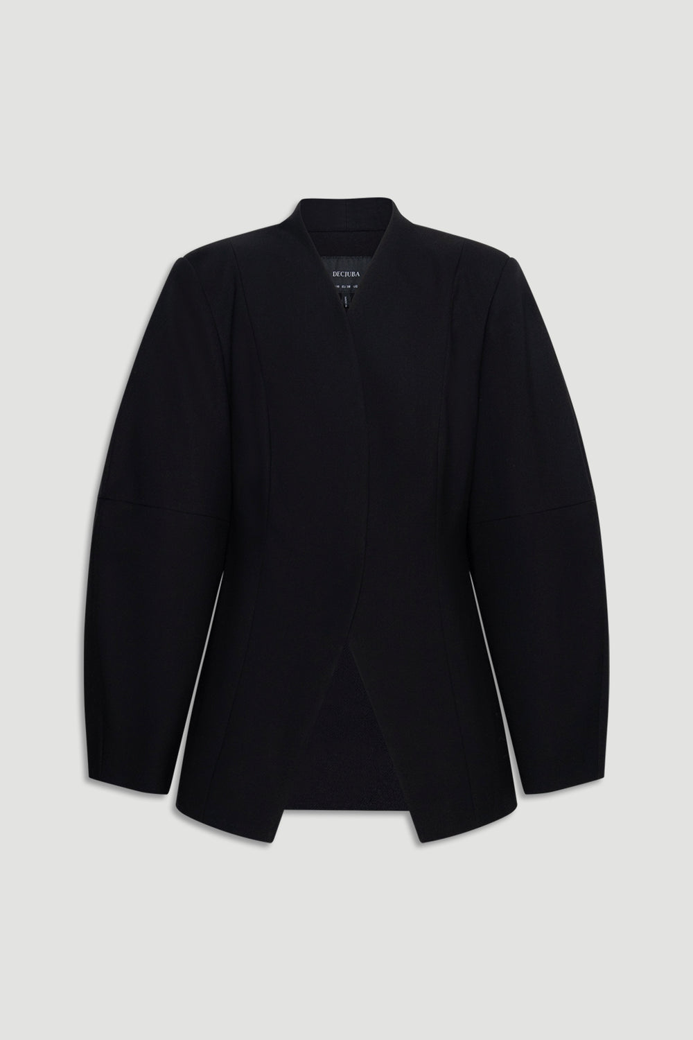 Ruby Barrel Sleeve Blazer in black with structured shoulders and tailored fit for a sleek and modern everyday look by DECJUBA.