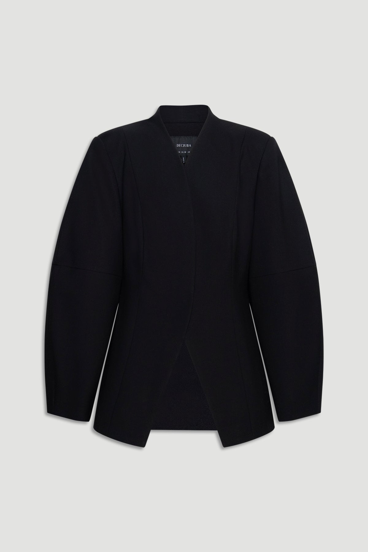Ruby Barrel Sleeve Blazer in black with structured shoulders and tailored fit for a sleek and modern everyday look by DECJUBA.