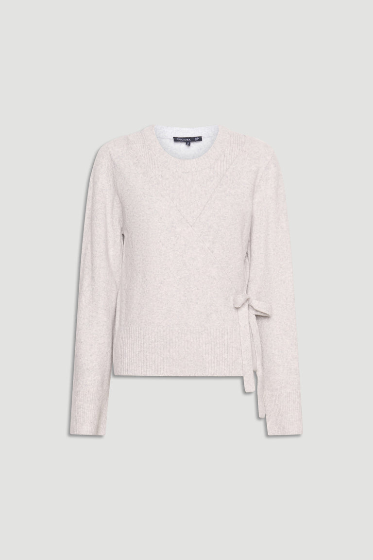 Tamica Layered Jumper in soft oatmeal beige knit with a side tie detail for a stylish layered look and cozy comfort.