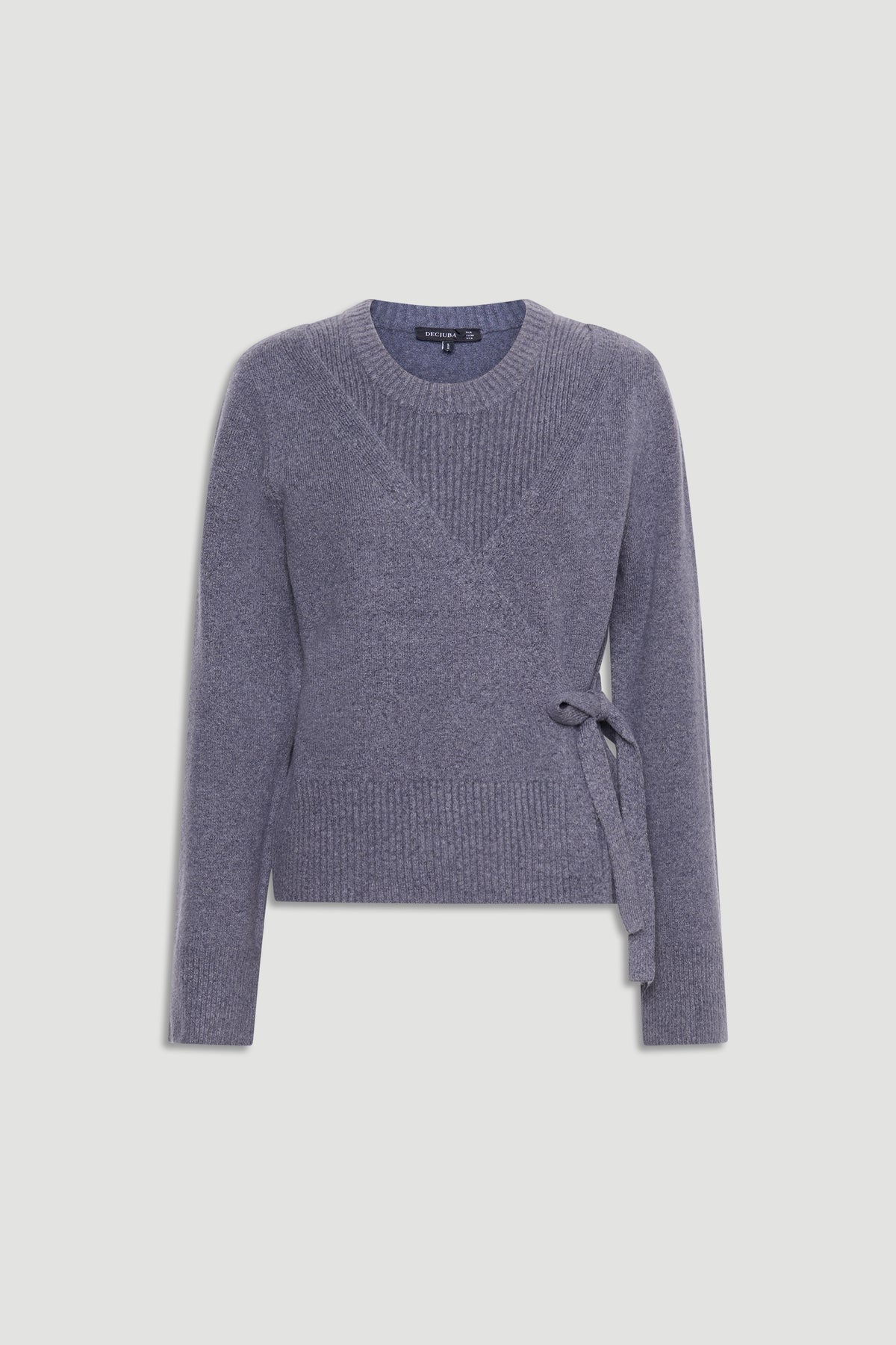 Tamica Layered Jumper in soft shadow blue with knitted wrap detail and side tie, perfect for layering in cooler weather.