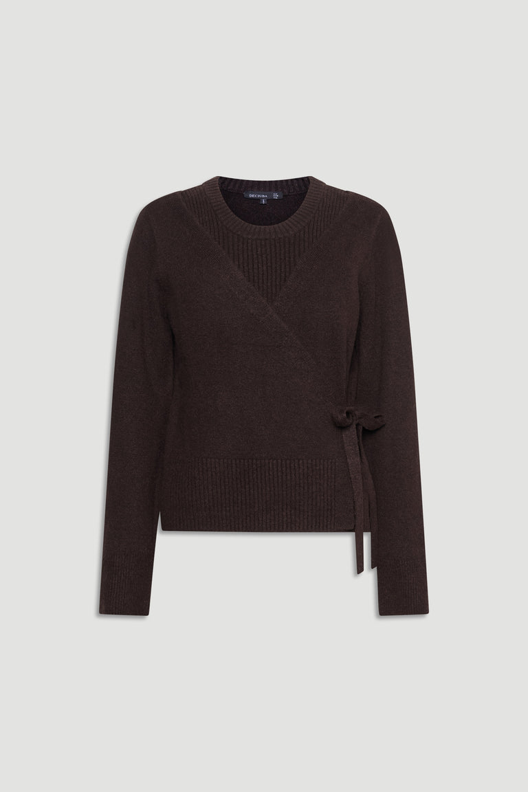 Tamica Layered Jumper in deep brown with ribbed neckline, hem, and a side tie detail for a stylish layered look by DECJUBA.